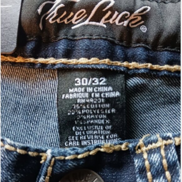 True Luck Men`s Straight Jeans Size 30x32 Embroidered Medium Wash Denim Blue - Picture 9 of 9